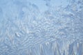 Winter frosty patterns on the window. Frozen glass texture. Abstract blue background Royalty Free Stock Photo