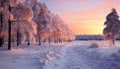 Winter frozen beauty snow covered tree in tranquil forest landscape generated by AI Royalty Free Stock Photo