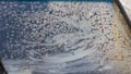 Winter frozen front window car, ice glass freeze texture background