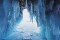 Winter frozen ice cave at frozen lake Baikal in Siberia, Russia Royalty Free Stock Photo