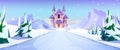 Winter frozen road to magic castle background Royalty Free Stock Photo