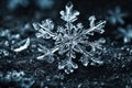 winter frozen snowflake close up macro on dark ice background Royalty Free Stock Photo