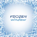 Winter frozen window. Ice design decorative frame. Vector illustration snowflake, snow crystal texture border. Holidays Royalty Free Stock Photo