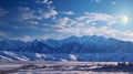 Winter full moon above the Bridger Mountains close to Bozeman