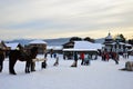 Winter fun. The activities in the Museum of Wooden Architecture under the open sky.Russia, Siberia, the Taltsy Irkutsk region. Royalty Free Stock Photo