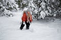 Winter fun. the boy sculpts the snowman.