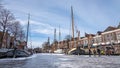 Winter fun on the canals in the city Dokkum in the Netherlands