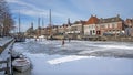 Winter fun on the canals in the city Dokkum in the Netherlands Royalty Free Stock Photo