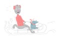 Winter fun. The cat and the mouse go sledding in winter. Vector illustration of the characters of the cat and the mouse. Comic cat Royalty Free Stock Photo