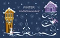 Winter fun. Snowmen. Funny games. Vector horizontal poster, background, festive template