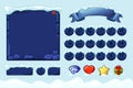 Winter game ui stones buttons with snow. Vector set stone assets, Interface, icons and buttons For Ui Game Royalty Free Stock Photo