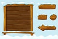 Winter game ui wooden buttons with snow. Vector set wood assets, Interface and buttons For Ui Game Royalty Free Stock Photo