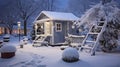 A Winter Garden\'s Tranquil Transition into a Snow-Blanketed Play Area at Night