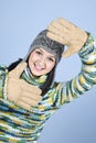 Winter girl framing face Royalty Free Stock Photo