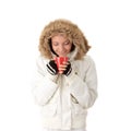 Winter girl with hot cup Royalty Free Stock Photo