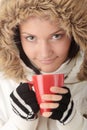 Winter girl with hot cup Royalty Free Stock Photo