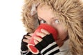 Winter girl with hot cup Royalty Free Stock Photo