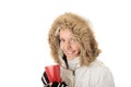 Winter girl with hot cup Royalty Free Stock Photo