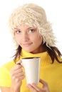 Winter girl with hot cup Royalty Free Stock Photo