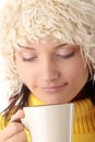 Winter girl with hot cup Royalty Free Stock Photo