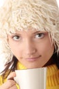 Winter girl with hot cup Royalty Free Stock Photo