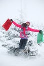 Winter girl jump Royalty Free Stock Photo