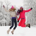 Winter girl jump Royalty Free Stock Photo