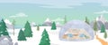 Winter glamping vector snowy forest with cozy tent