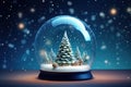 Winter glass snow globe for Christmas with a Christmas tree inside, snowfall Royalty Free Stock Photo