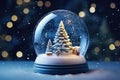 Winter glass snow globe for Christmas with a Christmas tree inside, snowfall Royalty Free Stock Photo