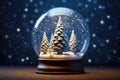 Winter glass snow globe for Christmas with a Christmas tree inside, snowfall Royalty Free Stock Photo