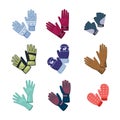 Winter gloves. seasonal hot wear for hands mittens and gloves. Vector colored illustrations