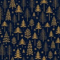 Winter gold seamless Christmas pattern for design packaging paper, postcard, textiles Royalty Free Stock Photo