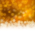 Winter golden bokeh xmas background with snowflakes. Christmas bokeh holiday decoration for greeting card Royalty Free Stock Photo