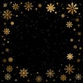 Winter golden christmas snowflakes on black background