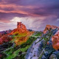 Winter golden hour light on Mow Cop Castle folly, Cheshire, UK Royalty Free Stock Photo