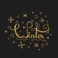 Winter Golden Lettering Design. Typographic Background with Christmas Greetings.