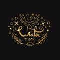 Winter Golden Lettering Design. Typographic Background with Christmas Greetings.