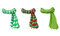 Winter green scarf collection isolated on white background. illustration of red, green white striped scarves. christmas Royalty Free Stock Photo