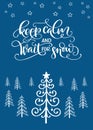 Winter greeting card with Christmas tree and handwritten quote K Royalty Free Stock Photo