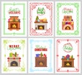 Winter Greeting, Fireplace Decorated, Frame Vector Royalty Free Stock Photo