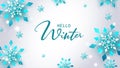 Winter greeting vector background design. Hello winter typography text with elegant snowflakes ornament decoration elements. Royalty Free Stock Photo