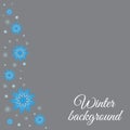 Winter grey background with snowflakes and glowing dots. Vector design of holidays illustration