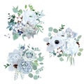 Winter grey and green jade color vector design bouquets.