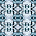 Winter grunge texture seamless pattern for country cottage style woven textile. Blue duotone scandi surface design