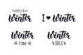 Winter handlettering set. Winter logos and emblems for invitation, greeting card, t-shirt, prints and posters. Hand drawn winter Royalty Free Stock Photo