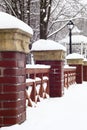 Winter.Handrail of the park bridge. Royalty Free Stock Photo