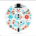 a winter holiday snowman made of snowflakes Royalty Free Stock Photo