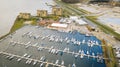 Winter harbour with plenty sailing boats shot from above