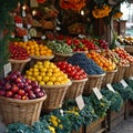 Winter harvest bounty Tables filled with farm fresh produce at markets Royalty Free Stock Photo